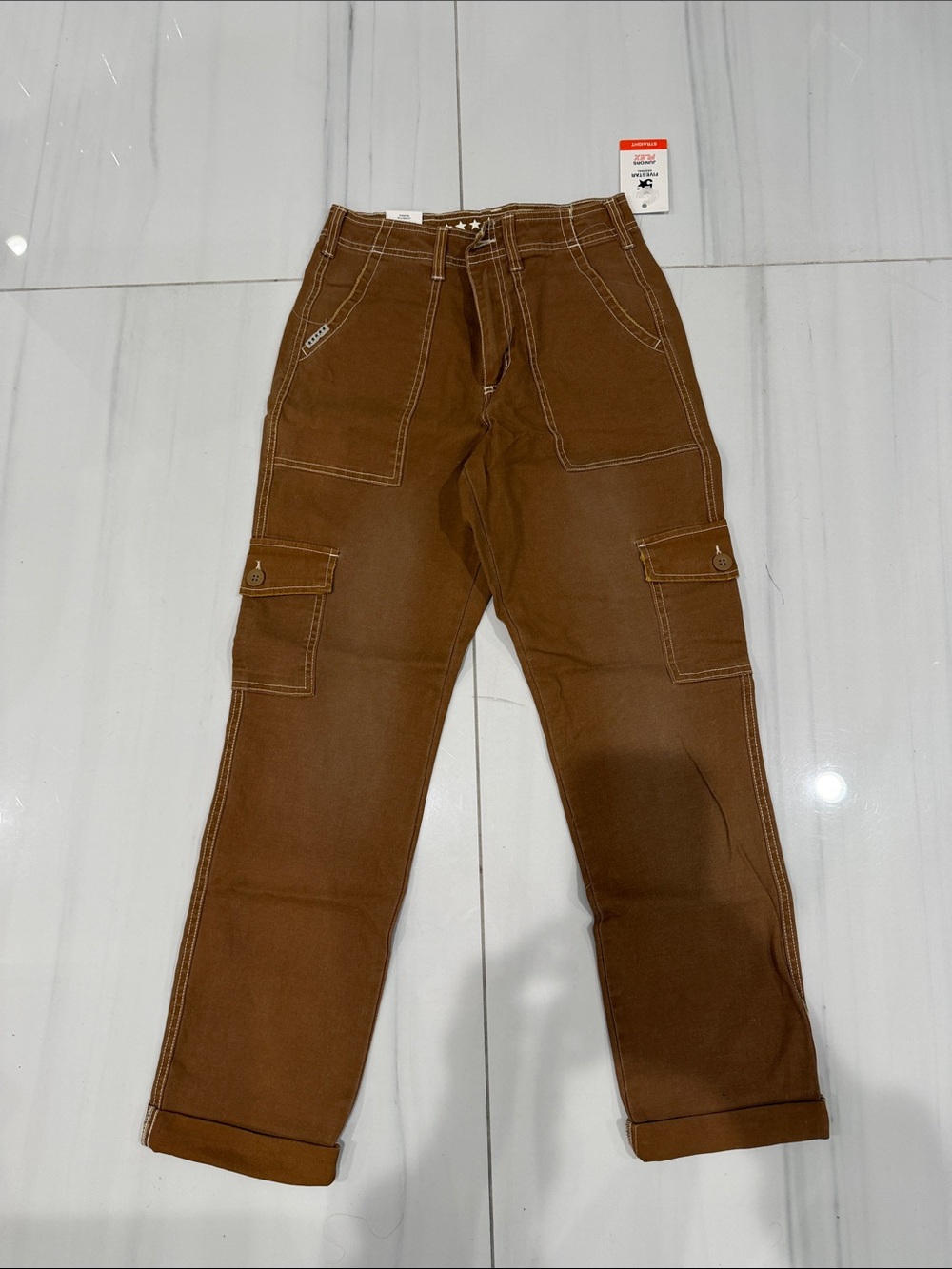 Five Star Brown juniors flex Cargo Pants with Button-Flap Pockets